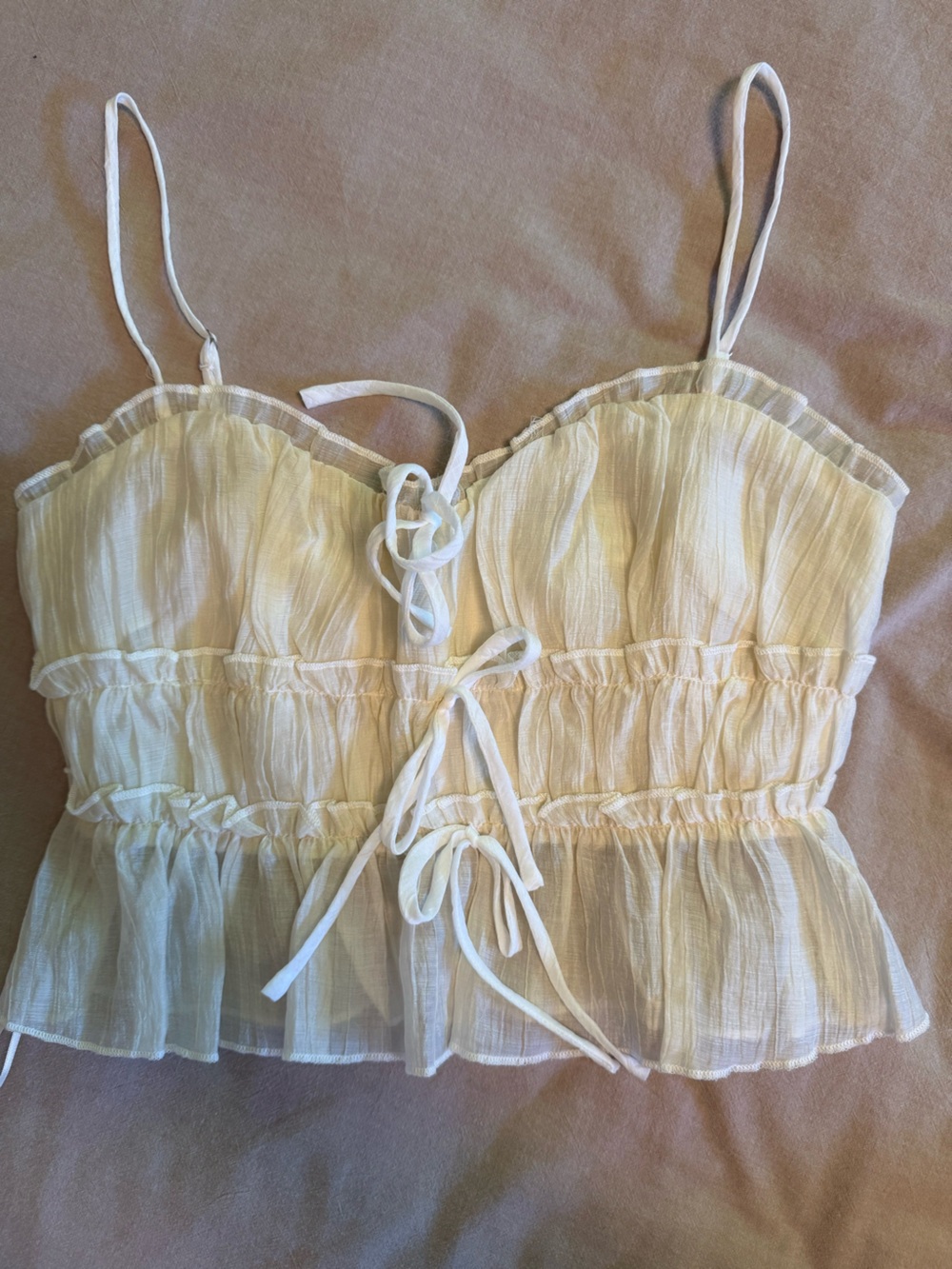 Sheer Ruffle Tie-Front Cami and Skirt Set - Cream - Picture 2 of 6